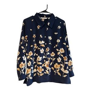 Alia petite button down navy blue floral blouse fall colors